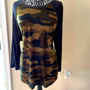 Super Cute Lucky Brand Camouflage Oversized long sleeve tee shirt - Plus Size 2X